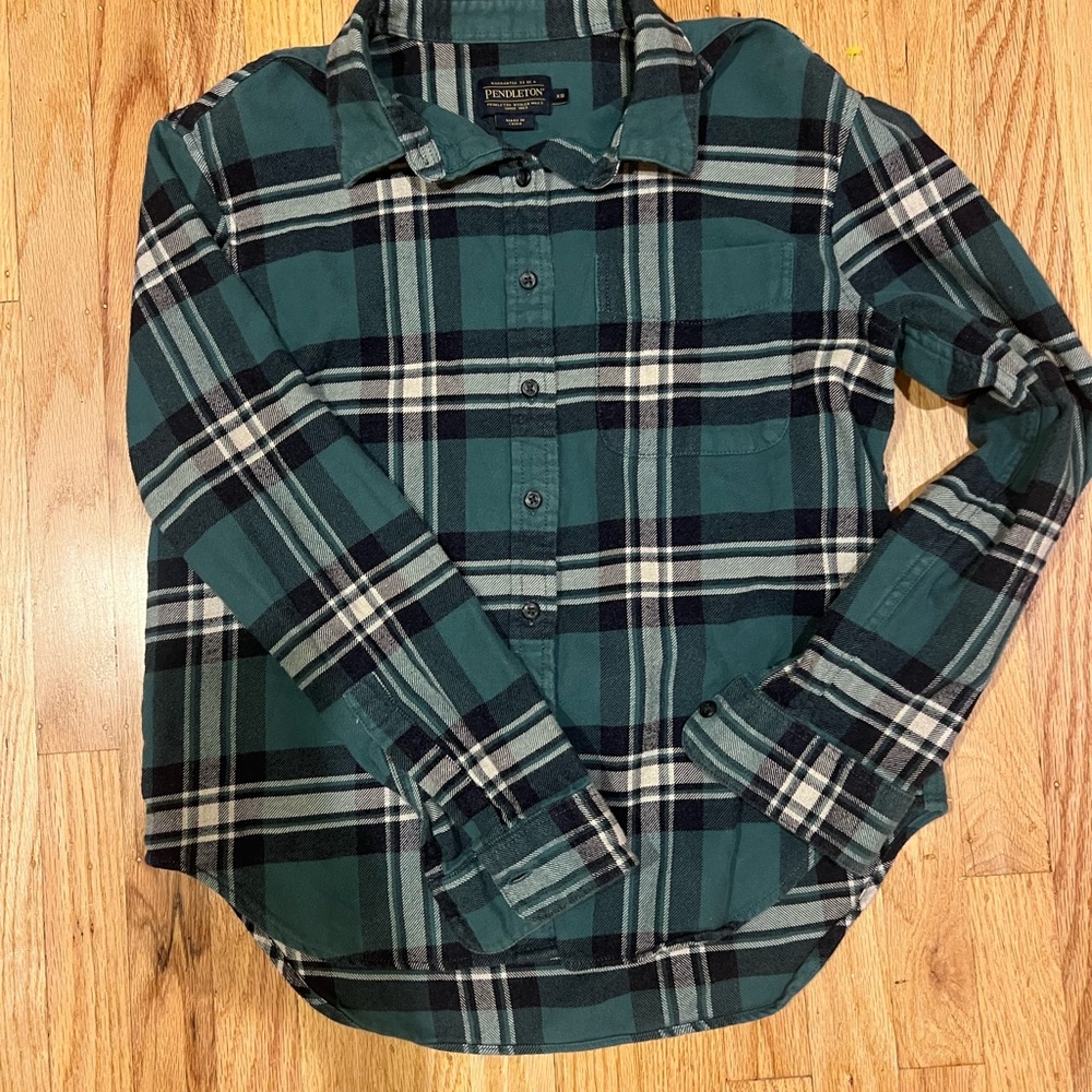 Pendleton Men's Teal and Navy Plaid Shirt